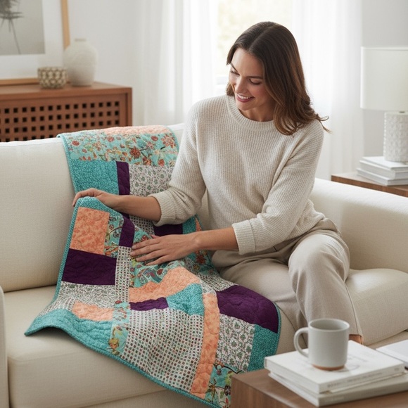 Other - HANDMADE Patchwork Quilt Lap Blanket or Baby Crib Size 39”X32.5”